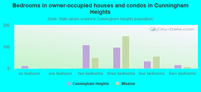 Bedrooms in owner-occupied houses and condos in Cunningham Heights