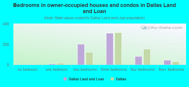 Bedrooms in owner-occupied houses and condos in Dallas Land and Loan