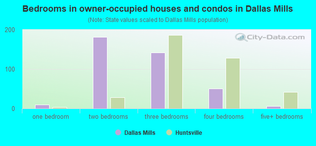 Bedrooms in owner-occupied houses and condos in Dallas Mills