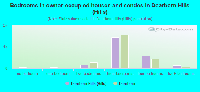 Bedrooms in owner-occupied houses and condos in Dearborn Hills (Hills)