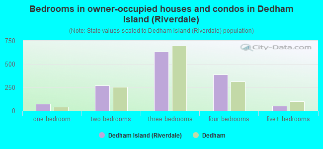 Bedrooms in owner-occupied houses and condos in Dedham Island (Riverdale)