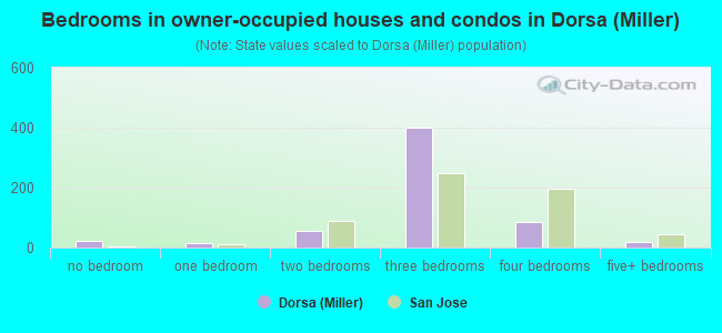 Bedrooms in owner-occupied houses and condos in Dorsa (Miller)