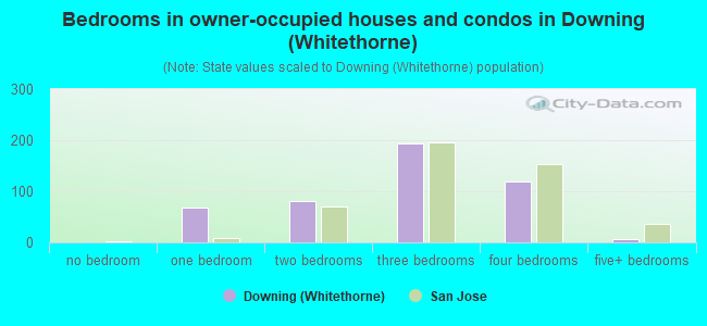 Bedrooms in owner-occupied houses and condos in Downing (Whitethorne)