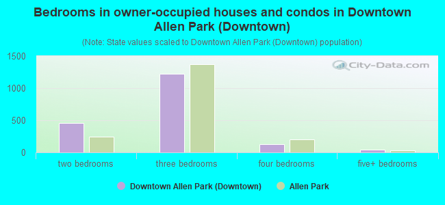 Bedrooms in owner-occupied houses and condos in Downtown Allen Park (Downtown)
