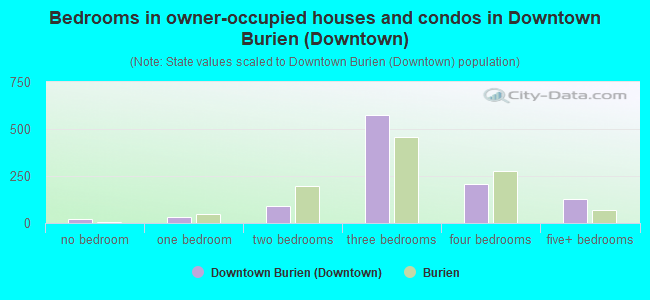 Bedrooms in owner-occupied houses and condos in Downtown Burien (Downtown)