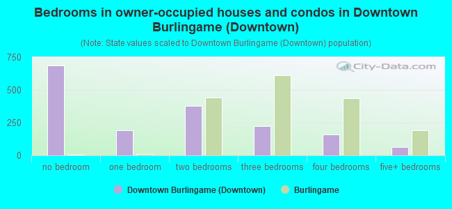 Bedrooms in owner-occupied houses and condos in Downtown Burlingame (Downtown)