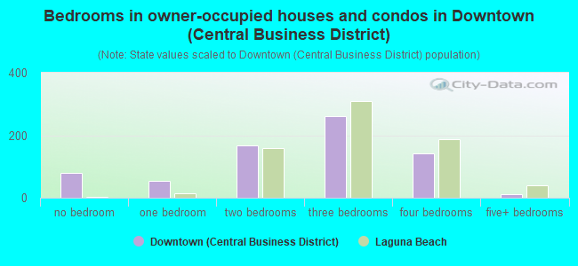 Bedrooms in owner-occupied houses and condos in Downtown (Central Business District)