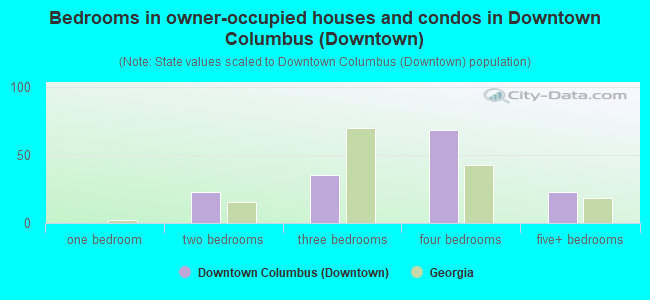 Bedrooms in owner-occupied houses and condos in Downtown Columbus (Downtown)