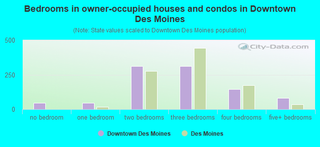 Bedrooms in owner-occupied houses and condos in Downtown Des Moines