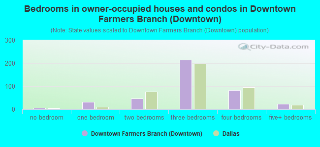 Bedrooms in owner-occupied houses and condos in Downtown Farmers Branch (Downtown)