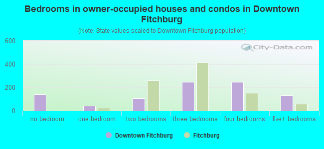 Bedrooms in owner-occupied houses and condos in Downtown Fitchburg