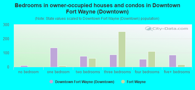 Bedrooms in owner-occupied houses and condos in Downtown Fort Wayne (Downtown)
