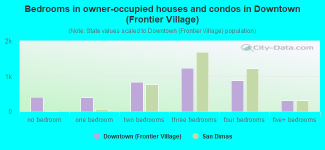 Bedrooms in owner-occupied houses and condos in Downtown (Frontier Village)