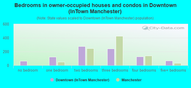 Bedrooms in owner-occupied houses and condos in Downtown (InTown Manchester)