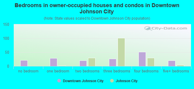 Bedrooms in owner-occupied houses and condos in Downtown Johnson City