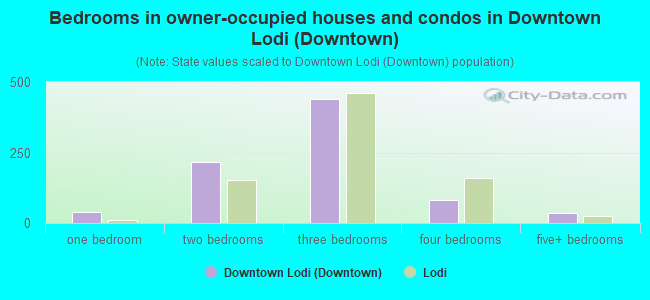 Bedrooms in owner-occupied houses and condos in Downtown Lodi (Downtown)