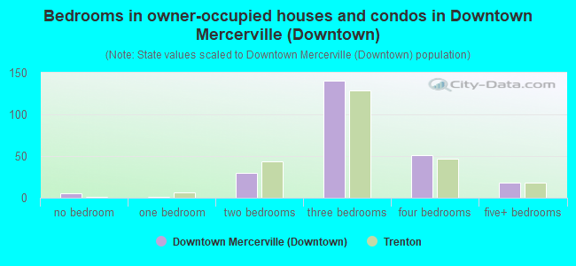 Bedrooms in owner-occupied houses and condos in Downtown Mercerville (Downtown)