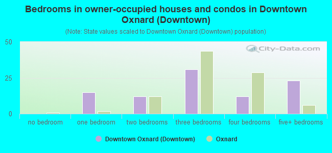 Bedrooms in owner-occupied houses and condos in Downtown Oxnard (Downtown)