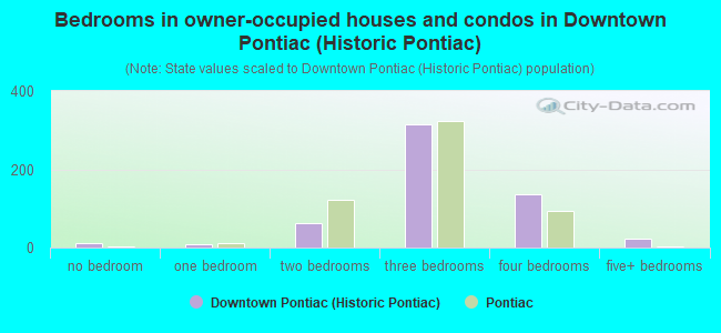 Bedrooms in owner-occupied houses and condos in Downtown Pontiac (Historic Pontiac)