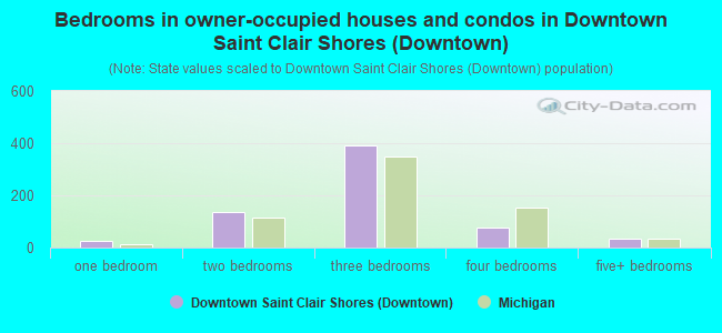 Bedrooms in owner-occupied houses and condos in Downtown Saint Clair Shores (Downtown)