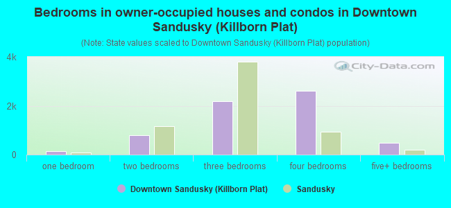 Bedrooms in owner-occupied houses and condos in Downtown Sandusky (Killborn Plat)