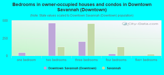 Bedrooms in owner-occupied houses and condos in Downtown Savannah (Downtown)