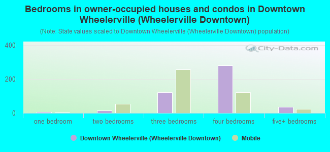Bedrooms in owner-occupied houses and condos in Downtown Wheelerville (Wheelerville Downtown)