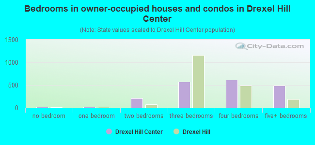 Bedrooms in owner-occupied houses and condos in Drexel Hill Center