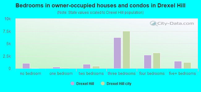 Bedrooms in owner-occupied houses and condos in Drexel Hill