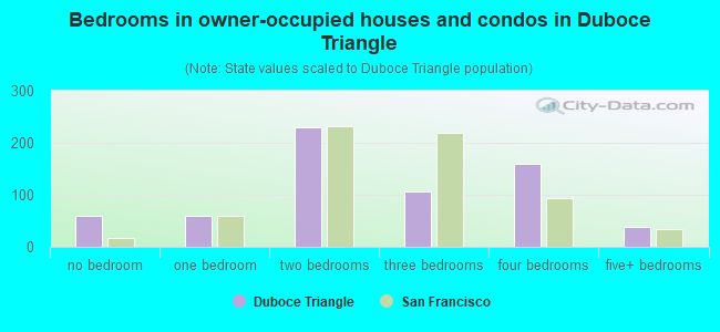 Bedrooms in owner-occupied houses and condos in Duboce Triangle