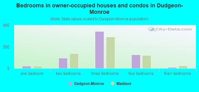 Bedrooms in owner-occupied houses and condos in Dudgeon-Monroe
