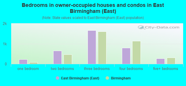 Bedrooms in owner-occupied houses and condos in East Birmingham (East)