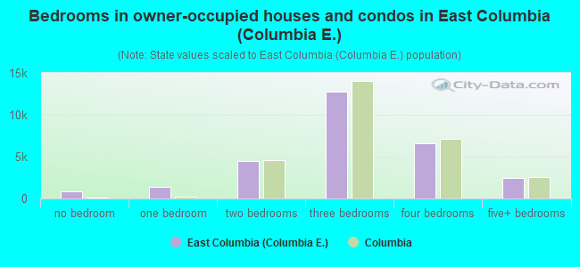 Bedrooms in owner-occupied houses and condos in East Columbia (Columbia E.)