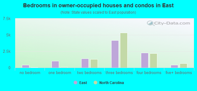 Bedrooms in owner-occupied houses and condos in East