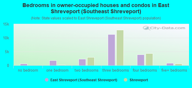 Bedrooms in owner-occupied houses and condos in East Shreveport (Southeast Shreveport)