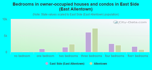 Bedrooms in owner-occupied houses and condos in East Side (East Allentown)