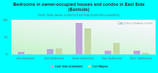 Bedrooms in owner-occupied houses and condos in East Side (Eastside)