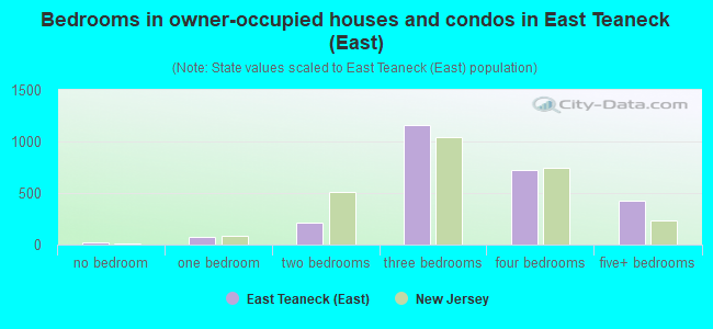 Bedrooms in owner-occupied houses and condos in East Teaneck (East)