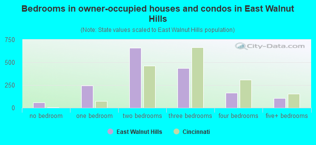 Bedrooms in owner-occupied houses and condos in East Walnut Hills