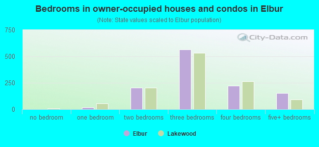 Bedrooms in owner-occupied houses and condos in Elbur