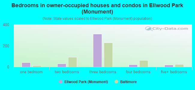 Bedrooms in owner-occupied houses and condos in Ellwood Park (Monument)