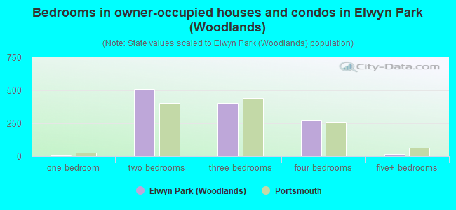 Bedrooms in owner-occupied houses and condos in Elwyn Park (Woodlands)