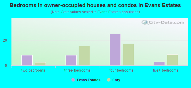 Bedrooms in owner-occupied houses and condos in Evans Estates