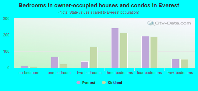 Bedrooms in owner-occupied houses and condos in Everest