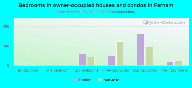 Bedrooms in owner-occupied houses and condos in Farnam