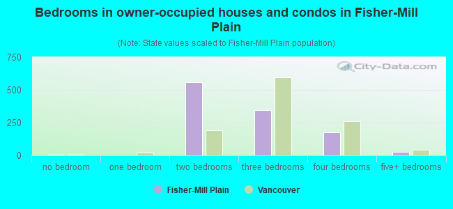 Bedrooms in owner-occupied houses and condos in Fisher-Mill Plain