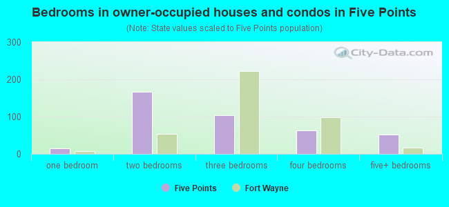 Bedrooms in owner-occupied houses and condos in Five Points