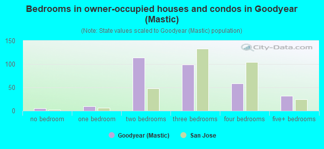 Bedrooms in owner-occupied houses and condos in Goodyear (Mastic)
