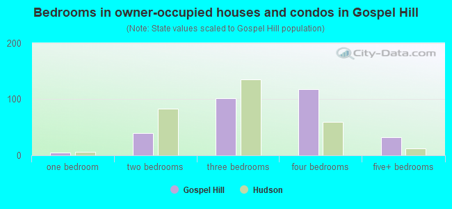 Bedrooms in owner-occupied houses and condos in Gospel Hill