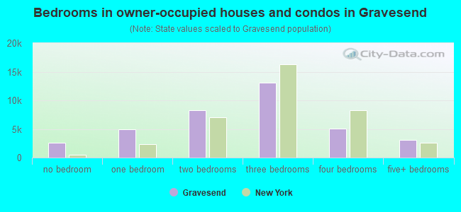 Bedrooms in owner-occupied houses and condos in Gravesend
